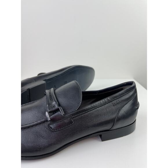 Boss HUGO BOSS Tailored Mens Navy Blue Leather Loafer Shoes Slip On Dress Size 8 - Picture 3 of 12